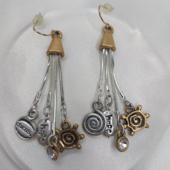 Chicos Drop Earrings "HOPE" Silver & Gold Tone Boho - Picture 1 of 9